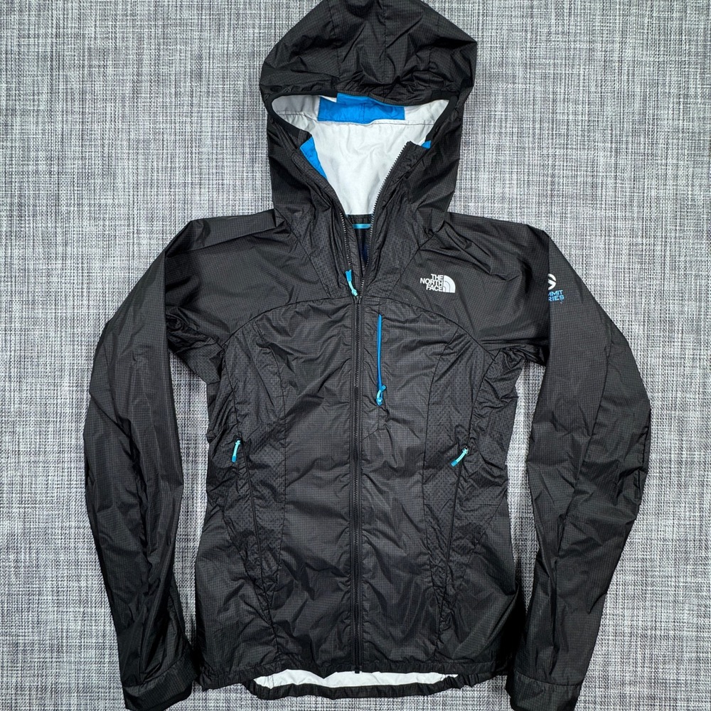 The North Face Womens XS Summit Series Black Hooded Ripstop Shell Jacket Zip Up